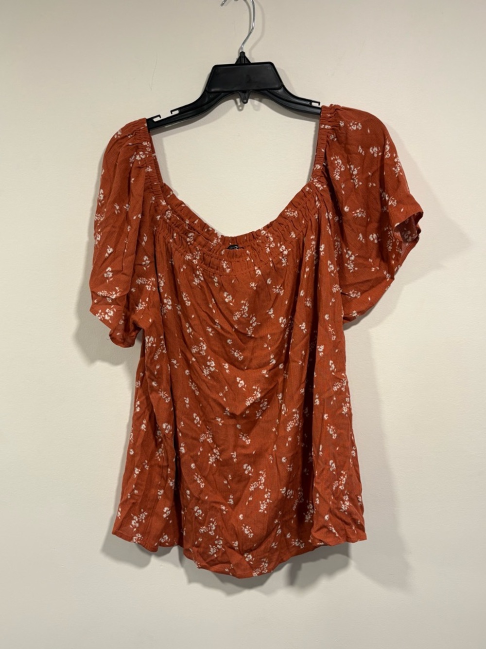 Papermoon Rust Orange Floral Off-Shoulder Peasant Top